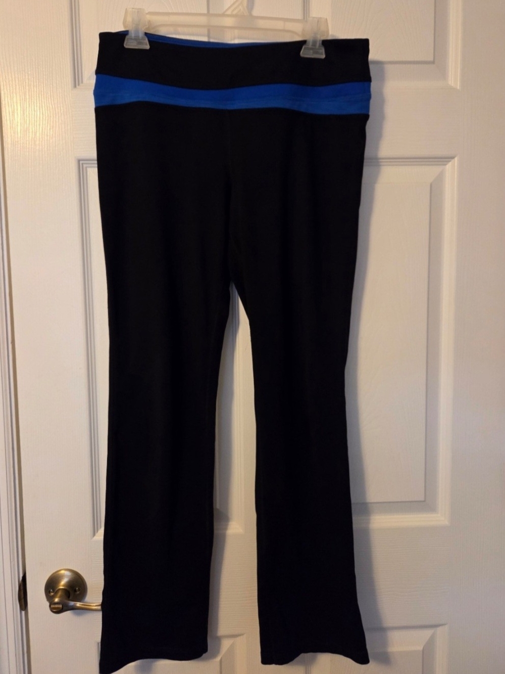 Tangerine Black Boot-Cut Pants with Blue Waistband